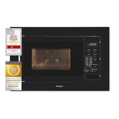 Exquisit Microonde da incasso EMW20-DG-020, nero, potenza 800 W, griglia da 1000 W, 8 programmi di cottura per auto, piatto girevole da 27 cm, dispositivo da incasso, vano cottura in acciaio inox