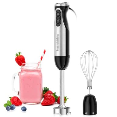 Bonsenkitchen Frullatore a Immersione, 2 in 1 Minipimer in Acciaio Inossidabile con Frusta per Uova, 20 Velocità e Modalità Turbo per Frullati, Zuppe, HB3204