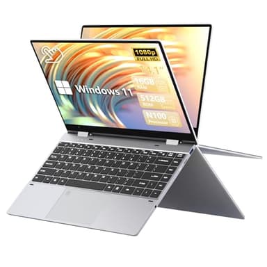 PC Portatile 2 in 1, Notebook in metallo da 14,1 pollici N100 Windows 11, Laptop 16 GB RAM 512 GB ROM SSD, Tablet touch screen 1920*1080 IPS/USB3.0/Type-C/Batteria da 5000 mAh 38,5 Wh/WIFI/Bluetooth
