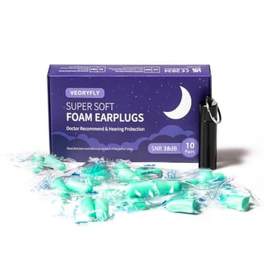 Tappi Orecchie Dormire, Imballaggio Indipendente, 10 Paia Tappi Per Le Orecchie In Morbida Schiuma, 38dB SNR Tappi per Orecchie Antirumore, Super Morbido Riutilizzabili,Tappi Per Dormire,Lavoro,Studia