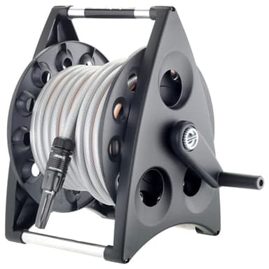 Claber Kiros Kit, avvolgitubo Manuale da Giardino in plastica e Alluminio, Portatile installabile a Parete con Tubo e Lancia