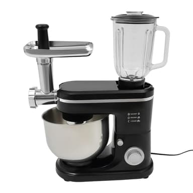 Donened - Robot da cucina 3 in 1, 1500 W, impastatrice multifunzione, 6 + 1, tritacarne, spremiagrumi da 1,5 l, ciotola in acciaio inox, robot da cucina universale (nero)