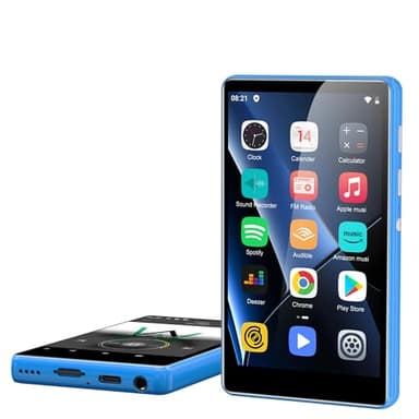 80GB Lettore MP3 Spotify, SWOFY Lettore MP3 con Bluetooth e WiFi, 4 Pollici Touchscreen Lettore MP4 Android con Amazon Music, Audible, Deezer, Lettore Musicale Bambini, Espandibile fino a 512GB (Blu)