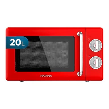 Cecotec Microonde Meccanico da 20 L Proclean 3010 Retro Red. 700 W in 6 livelli, timer fino a 30 minuti, modalità sbrinamento, design vintage in rosso, finiture in acciaio