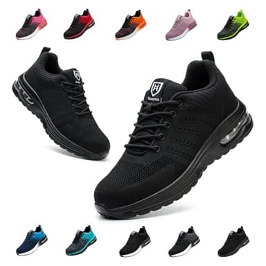 Scarpe Antinfortunistiche Uomo Donna Leggere e Comode Scarpe da Lavoro con Punta in Acciaio Sportive Scarpe da Cantiere Antiscivolo Traspiranti 01 Nero Assoluto EU 38