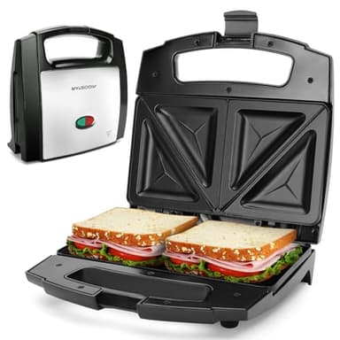 Aigostar Lamo - Tostapane Sandwich da 800W con Rivestimento Antiaderente, Cottura a Doppia Piastra e Temperatura Costante, Impugnatura Antiscottatura, Indicatore luminoso, Nero