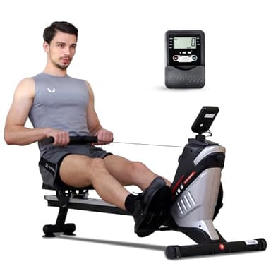 ISE Vogatore Pieghevole per Casa, Vogatore Magnetico&Vogatori 8 Livelli di Resistenza, Vogatore Professionale Guida di Scorrimento in Alluminio/Salvaspazio, Vogator per Casa Fitness Allenamento