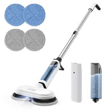 iDOO Lucidatrice Pavimenti Ricaricabile, Mop Elettrico senza Fili, faro a LED, 350ML Serbatoio dell'acqua trasparente,funzione spray, per legno, piastrelle, vinile, laminato, marmo