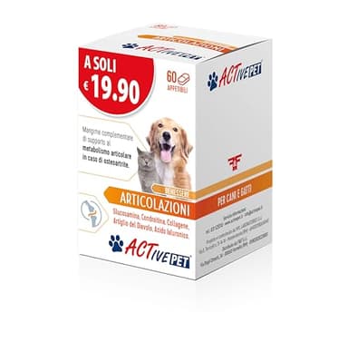 Active Pet Articolazioni, Mangime Complementare di Supporto al Metabolismo Articolare in caso di Osteoartrite, per Cani e Gatti - 1 Confezione da 60 Compresse