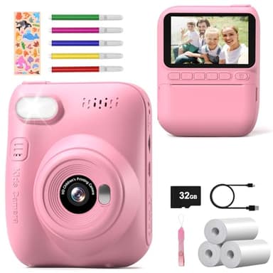Macchina Fotografica Bambini Istantanea, 3.0Pollici 1080P Fotocamera Bambini Selfie con Carta da Stampa e 32GB Scheda, Giocattolo Regalo di Natale Bambino e Bambina 3 4 5 6 7 8 Anni (Rosa)