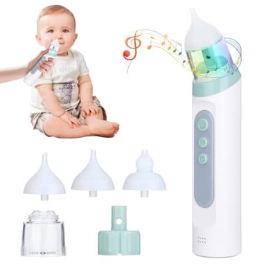 Aspiratore Nasale per Bambini, Aspiratore Nasale Elettrico Impermeabile IPX6 con 3 Punte in Silicone e 5 livelli di Aspirazione Regolabili Aspiratore di Moccio Antireflusso per Neonati e Bambini con m
