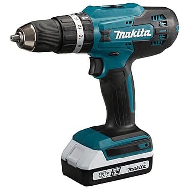 MAKITA HP488DWE - Trapano avvitatore a percussione + 2 batterie 18 V 1,5 Ah agli ioni di litio + cofanetto