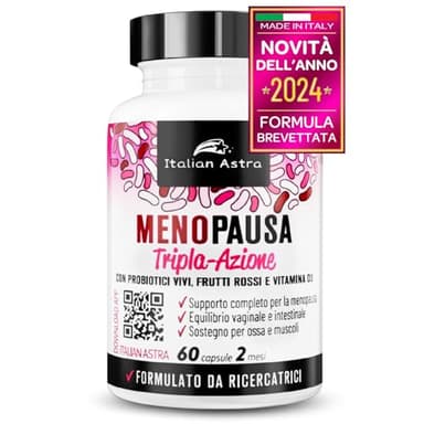 DALLE RICERCATRICI PER LE DONNE, Integratore Menopausa Completo con Probiotici e Frutti Rossi, Equilibrio Vaginale e Intestinale, Vampate di Calore, Controllo del Peso - 60 Capsule 2 Mesi