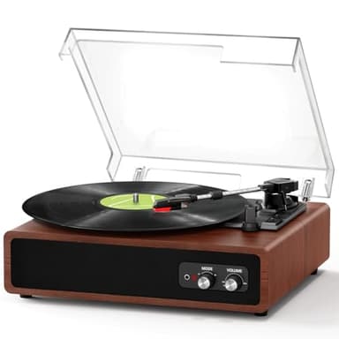 FYDEE Giradischi Vinili Portatile Bluetooth con Altoparlanti Integrati, 3 Velocità (33 1/3, 45 e 78 Giri), Trasmissione e Ricezione Bluetooth, Giradischi Retrò, Supporta RCA, AUX, Noce