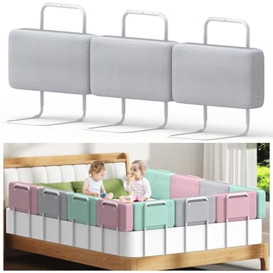 Kidsgigglz Sponda Letto Bambini, Protezione Letto per Bambini, Regolabili in Altezza, Sponde Letto Morbida per Bambini Proteggi Letto Anticaduta, Paracolpi Lettino per Bambini-1Pcs 50 cm, Lino Grigio