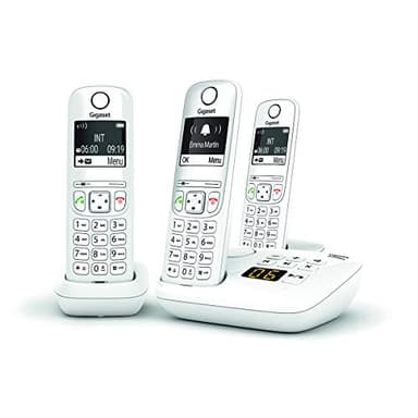 Gigaset AS690A Trio - Telefono fisso wireless con segreteria telefonica, 3 combinati con ampio display retroilluminato per un display ultra leggibile, funzione blocco chiamate, colore: bianco