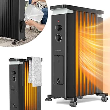RELAX4LIFE 1500W Radiatore ad Olio Basso Consumo con Termostato e 3 Impostazioni di Calore,Funzione di Umidificazione, Portasciugamano, Contro Surriscaldamento, Per 20㎡
