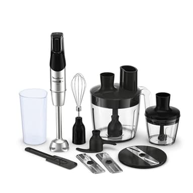 Moulinex Infinyforce Pro Frullatore a Immersione, 1200 W, Lame Resistenti, 5 Funzioni, 3 Accessori con Robot Multifunzione, Mixer a Immersione con Controllo Velocità, Lavabile in Lavastoviglie,DD95JD