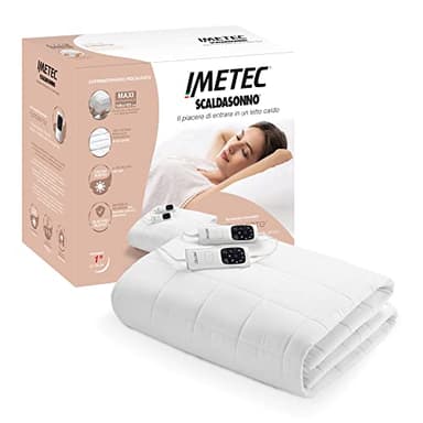 Imetec Scaldasonno Adapto Maxi Coprimaterasso Matrimoniale 195x165 cm, Basso consumo, Riscaldamento Rapido, Temperatura Personalizzata, 100% Cotone Percalle Trapuntato, Doppio Comando, 6 Temperature