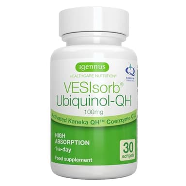 VESIsorb Ubiquinol-QH, Coenzima Q10 100mg, integratore Ubiquinolo CoQ10 Kaneka ad Alto Assorbimento e Azione Rapida, per maggiore energia e salute del cuore, 30 capsule softgels