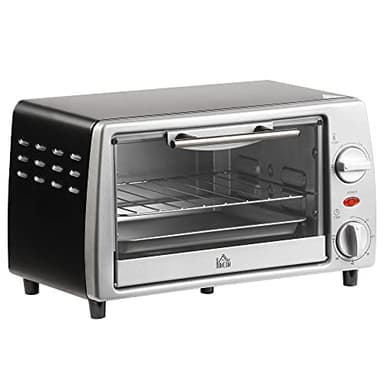 HOMCOM Fornetto Elettrico 10L Temperatura Regolabile e Timer, Griglia e Teglia Incluse, 750W, 36.5x26x22cm, Argento Nero