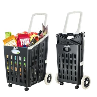 ZHJINGYU Carrello Spesa 75L - Carrello Pieghevole con 4 Ruote - Carrello Portaspesa Verticale per Bagagliaio Auto (Nero)
