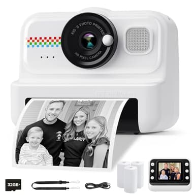 HiMont Macchina Fotografica Bambini Istantanea, Fotocamera Istantanea per Bambini HD/1080P con Scheda da 32 GB e 3 Rotoli di Carta da Stampa, Regalo per Bambini per Ragazze Ragazzi da 3-14