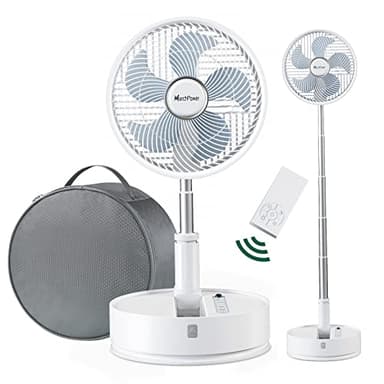 Marchpower Ventilatore Silenzioso Portatile Altezza Regolabile Pieghevole Ventilatore a Piantana con Telecomando e Timer 5 Velocità Oscillazione 7200mAh Ventilatore Batteria con Borsa Ø10''/25CM