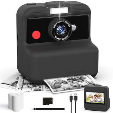 CAMCLID Macchina Fotografica Bambini Istantanea, 3,0 Pollici Fotocamera Bambini, 48MP/2,5 UHD Macchina Fotografica Istantanea con Scheda da 32 GB, Regali per Ragazze Ragazzi 3-12 Anni (Nero)