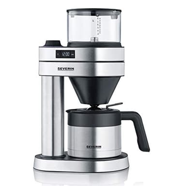 Severin - Macchina da caffè Caprice per 8 tazze, caffettiera con filtro/caffettiera americana con caraffa in vetro da 1 l, con spegnimento automatico, acciaio inossidabile spazzolato/nero, KA 5763
