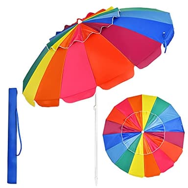 KOMFOTTEU Ombrellone da Spiaggia, 243 cm, Parasole da Giardino, Parasole da Spiaggia, Pieghevole, Leggero, Ombrellone da Balcone per Esterni con Borsa per il Trasporto, senza Base