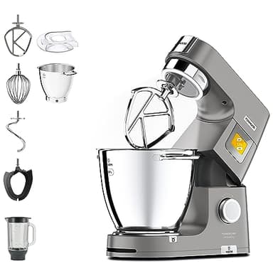 Kenwood KWL90.034SI Impastatrice Planetaria Titanium Chef Patissier XL con Ciotola EasyWarm da 7 L, Bilancia integrata, Potenza 1400W e Frullatore, Illuminazione in Ciotola, Argento