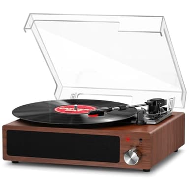 Giradischi Vinile, FYDEE Giradischi Portatile Vintage Bluetooth con 3 Velocità 33/45/78 RPM e 2 Altoparlanti Incorporati, Lettore di Vinile Retro Supporto per Cuffie, RCA, AUX - Noce