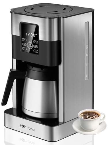 Homtone Macchina da Caffè Programmabile con Caraffa Termica in Acciaio Inox, 1000W, Spegnimento Automatico, Filtro Permanente, Senza BPA