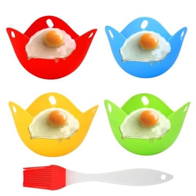 4 Pezzi Silicone Egg Poacher Antiaderenti, Cuoci Uova Microonde, Per Microonde O Piano Cottura, Materiale Alimentare Senza Bpa, Stampo Uova Per Colazione O Cottura A Vapore, Con Pennello In Silicone