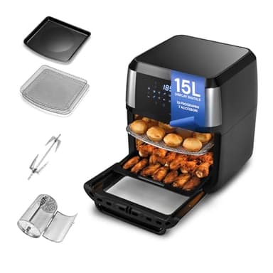 Avilia Forno Multifunzione Friggitrice ad Aria XXL 15Litri -, Air Fryer Risparmio Energetico, Senza Olio con 10 Funzioni su LED Display,1700W