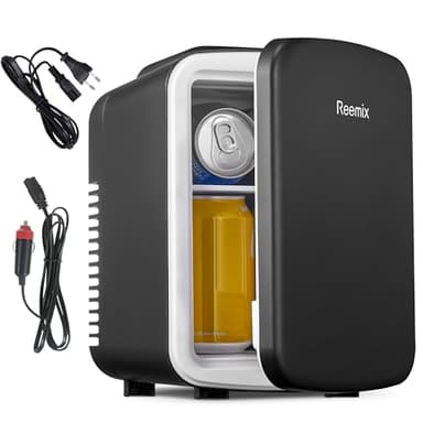 Mini Frigo da Camera, 4 Litri /6 Lattine di Bevande e Cura Della Pelle Mini Frigorifero per Camera da Letto, 220V CA/12V CC, Termoelettrico e Scaldino per Bevande, Ufficio, Dormitorio, Auto (Nero)