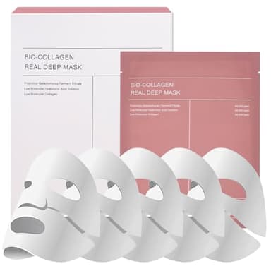 Pipihome 5 Pezzi Bio Mask Collagen, Maschera Viso Coreana Overnight, Real Deep Maschera Bio Collagene Viso, Maschera Idratante, Mirato Alla Pelle Secca, Opaca e Non Compatta