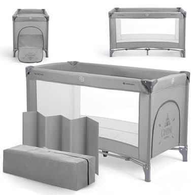 Kikka Boo So Gifted, Culla da Campeggio e da Viaggio, Lettino, fino a 15 kg, Parco Culla 120 x 60 cm, 1 Livello, Pieghevole, Leggero, Portatile e Compatto, Borsa da Trasporto, Grigio