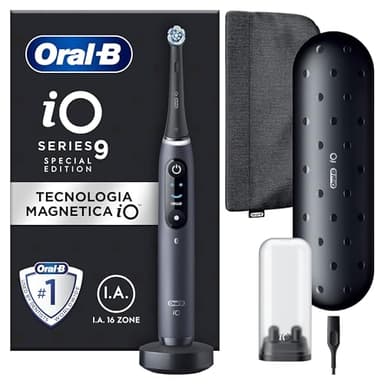 Oral-B Spazzolino Elettrico Ricaricabile iO 9 Nero Edizione Speciale, 1 Testina Di Ricambio, 1 Custodia Da Viaggio, 1 Astuccio Magnetico. 1 Spazzolino