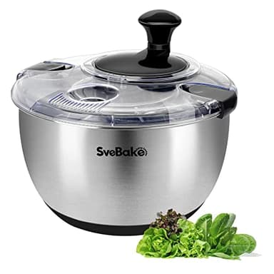 SveBake centrifuga insalata in acciaio inox 18/10 con manovella e ciotola da 4,5 litri, asciuga insalata centrifuga, lavabile in lavastoviglie
