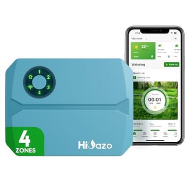 Hioazo Centralina irrigazione wifi 4 zone, 16 programmi di irrigazione, salti meteorologici intelligenti, calcolo dell'acqua, irrigazione manuale, centralina per irrigazione giardino, serra e prati