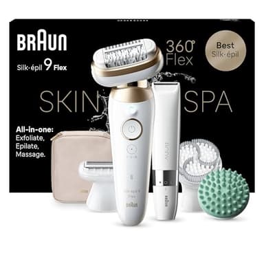 Braun Silk-épil 9 Flex SkinSpa Epilatore Elettrico Donna Con Testina Flessibile A 360° Per Una Epilazione Semplice, Wet & Dry, Pelle Liscia A Lungo, Idea Regalo, 9-481 3D Bianco/Oro
