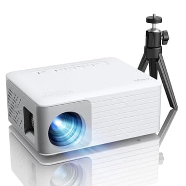 Mini Proiettore, AKIYO O1 LED Video Proiettore Portatile, Supporto Full HD 1080P, ±50° Keystone, 50% Zoom, Home Theater Movie, per Phone/TV Stick/HDMI/USB (con Treppiede)