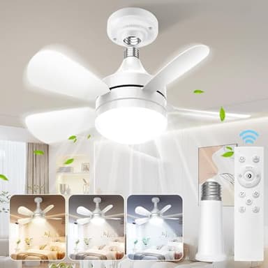 Ventilatore da Soffitto Con Luce e Telecomando, 18'' LED Dimmerabile Plafoniera con Ventilatore, E27 Lampadina Ventilatore, Super Silenziosa, Velocità/Luminosità/Temperatura Colore Regolabile Bianco