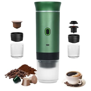 Umisu Macchina per caffè espresso portatile 3 in 1 Elettrica, Macchina per Capsule e caffè macinato, Macchina per espresso elettrica, riscaldamento rapido, per ufficio, viaggi, campeggio, casa (verde