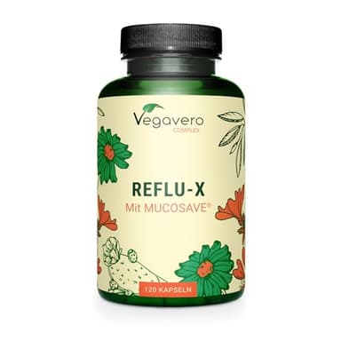 Integratore per REFLUSSO Vegavero® | 120 capsule | 100% naturale | con Alginato di Sodio, Muscosave®, Camomilla e Malva | Vegan