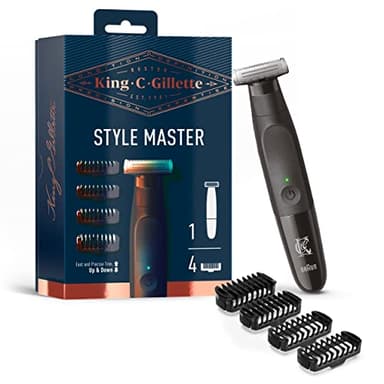 King C. Gillette Style Master, Regolabarba Uomo Senza Fili Per Regolare, Rifinire E Radere La Barba Incolta Con Lama 4D E 4 Pettini Da 1, 2, 3 e 5 mm