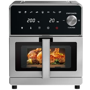 iceagle Friggitrice ad Aria 8 Litri – 2100W XXL Air Fryer con Doppia Resistenza | Friggitrice Senza Olio con Finestra, 8-in-1, Custodia in Metallo, Touch Screen, Ricette per Fritture Facili
