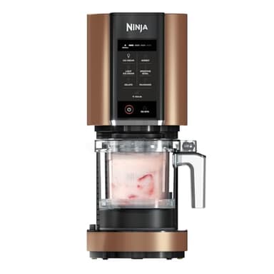 Ninja CREAMi Gelatiera e Sorbettiera con 3 Vasetti, 7 Programmi, Prepara Gelati, Sorbetti, Yogurt, Frullati, Granite e Molto Altro, Fino a 1,4 Litri di Gelato, Colore Nero/Rame, NC300EUCP